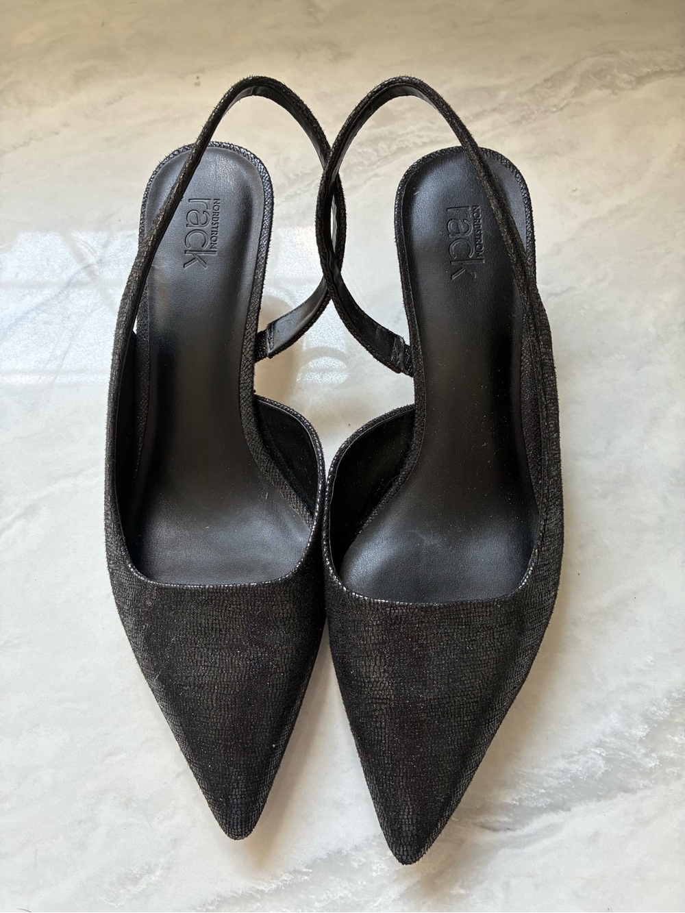 Slingback Pointed-Toe Heels in Black